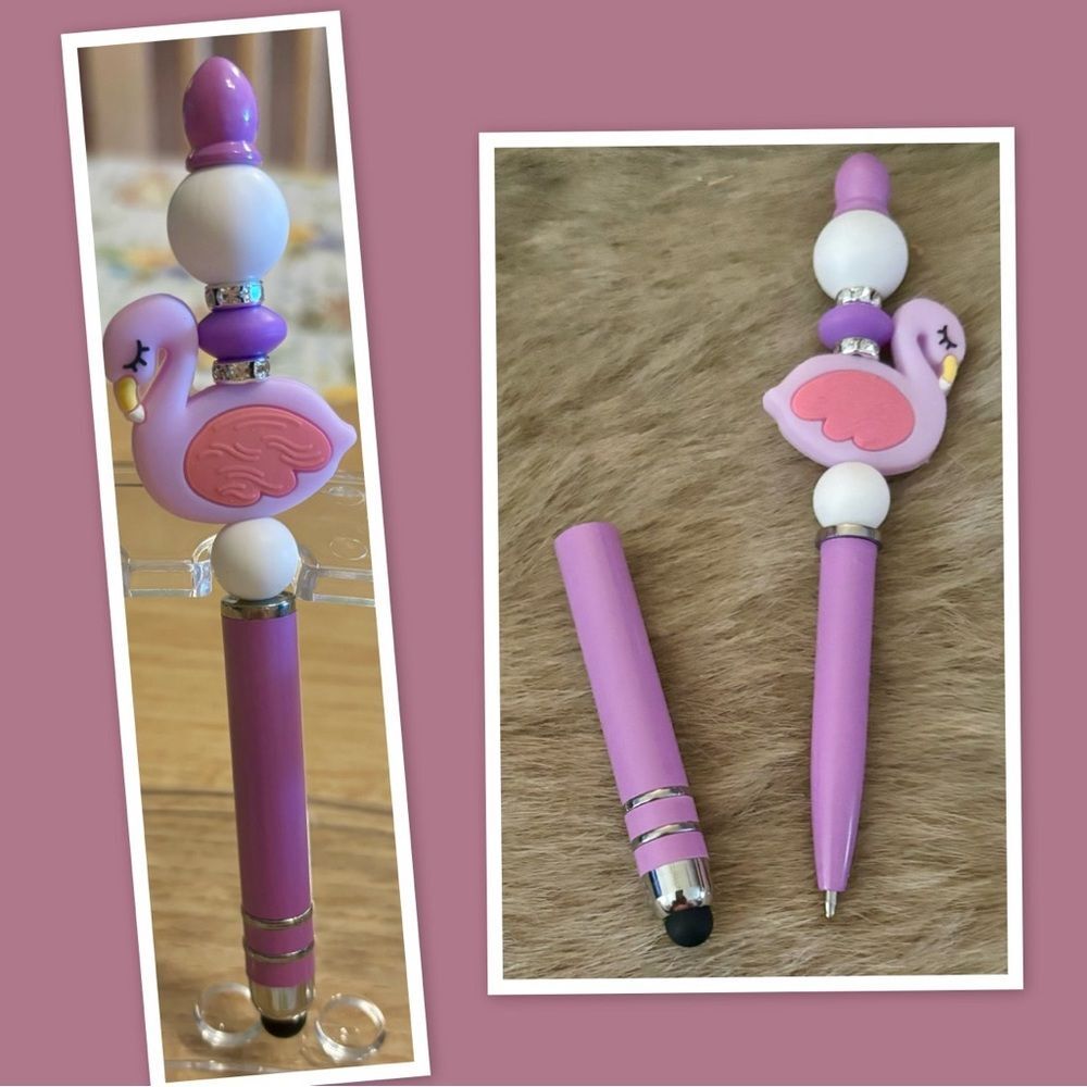 Touch Screen Beaded Stylus Pen, IPad Stylus Beaded Ballpoint Pen,  (Flamingo)